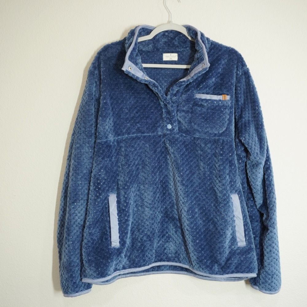 Simply Southern Women's XXL Fleece Pullover Blue Snap Mock Neck Sherpa Preppy